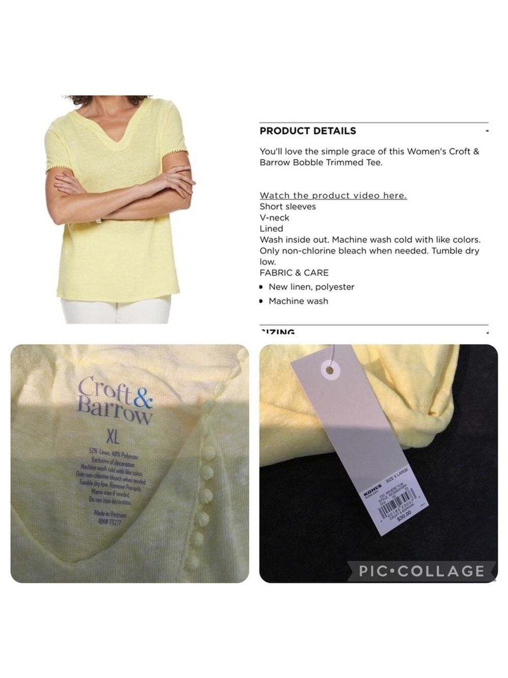 Croft & Barrow bobble trimmed short sleeve tee Womans size XL yellow - Picture 12 of 12
